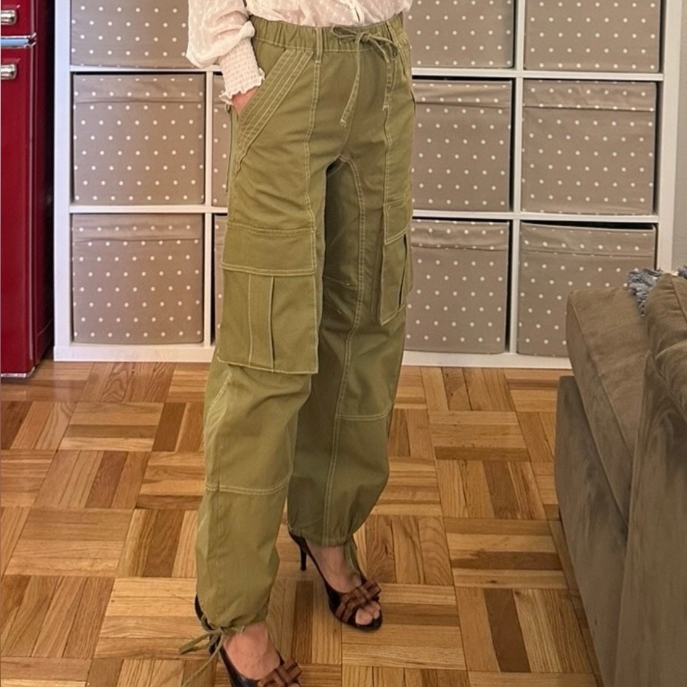 Olive Green Cargo Wide-Leg Pants